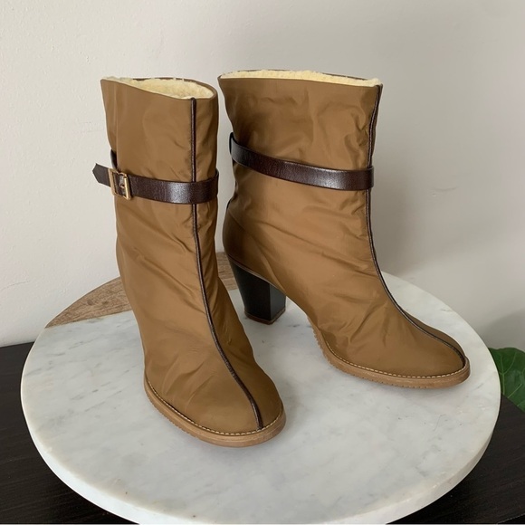 Vintage boot GOLO brand high heel boots, Nylon Tan Size 7 Vibram Sole Waterproof - Picture 8 of 15